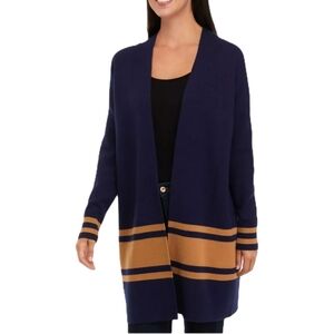 Crown & Ivy Navy and Tan Open Front Poncho, 4x
